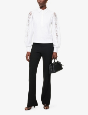 ME AND EM: Layering Lace-Embroidery Cotton-Jersey Shirt