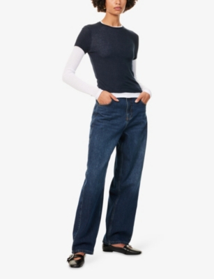 ME AND EM: Sheer Rib Double-Layer Cotton-Jersey Top