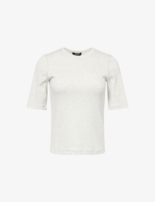 Me And Em And Em Womens Pale Grey Melange Ultimate Round-neck Cotton-rib T-shirt In Gray