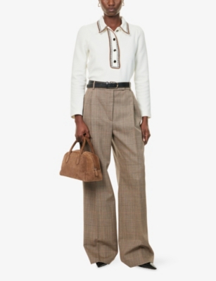Me And Em And Em Womens Cream Crochet-trim Textured Woven Shirt In White