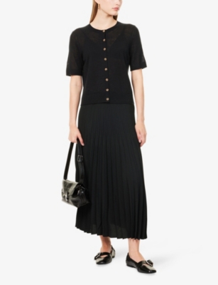 Me And Em And Em Womens Black Barely There Short-sleeves Wool And Cashmere Top In Black