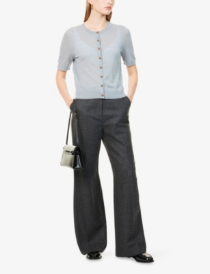Me And Em And Em Womens Dusty Blue Barely There Short-sleeves Wool And Cashmere Top In Blue