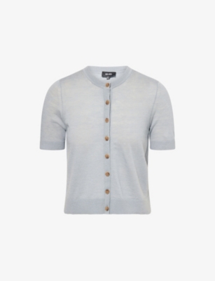 Me And Em And Em Womens Dusty Blue Barely There Short-sleeves Wool And Cashmere Top In Blue