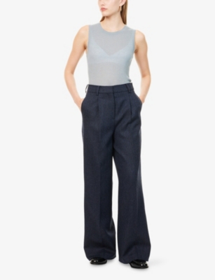 Me And Em And Em Womens Dusty Blue Barely There Ribbed Wool And Cashmere Vest In Gray