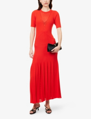Me And Em And Em Womens Poppy Red Pleated Short-sleeves Knitted Maxi Dress In Red