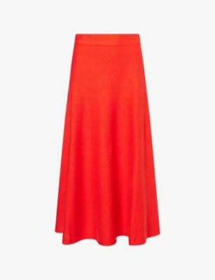 Me And Em And Em Womens Poppy Red Milano Flared Wool And Cotton Maxi Skirt