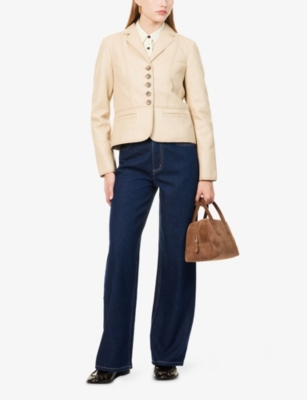 Me And Em And Em Womens Pale Tan Luxe Fitted Leather Jacket In Neutral
