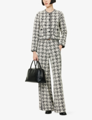 Me And Em And Em Womens Black Multi Houndstooth-texture Wide-leg Stretch-knit Trousers In Multi