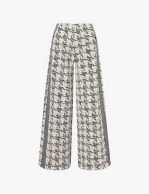 Me And Em And Em Womens Black Multi Houndstooth-texture Wide-leg Stretch-knit Trousers