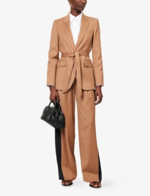 Me And Em And Em Womens Black/camel Contrast-panel Straight-leg Stretch-wool Blend Trousers In Multi