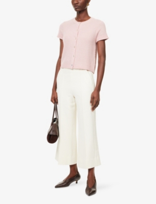 Me And Em And Em Womens Ivory Textured Wide-leg Stretch-woven Culottes In White