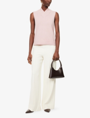 Me And Em And Em Womens Ivory Textured Wide-leg Stretch-woven Trousers In White