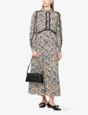 Me And Em And Em Womens Light Cream Multi Intricate Lace-print Silk Maxi Dress In Animal Print