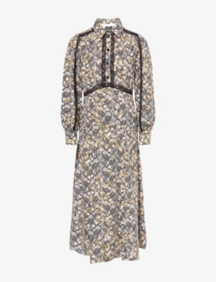 Me And Em And Em Womens Light Cream Multi Intricate Lace-print Silk Maxi Dress In Animal Print