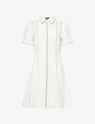 Me And Em And Em Womens Light Cream Contrast Stich Short-sleeves Woven Mini Dress In White