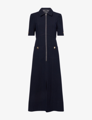 Me And Em And Em Womens Navy Day To Evening Textured Woven Midi Dress In Blue