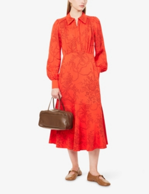Me And Em And Em Womens Red/caramel Pearl Bouquet-print Woven Midi Dress In Multi