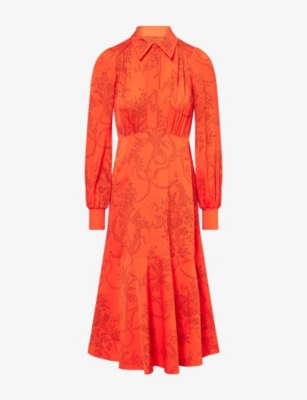 Me And Em And Em Womens Red/caramel Pearl Bouquet-print Woven Midi Dress In Multi