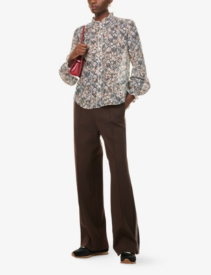 Me And Em And Em Womens Light Cream/multi Intricate Lace Print Cotton And Silk Blouse In Multi