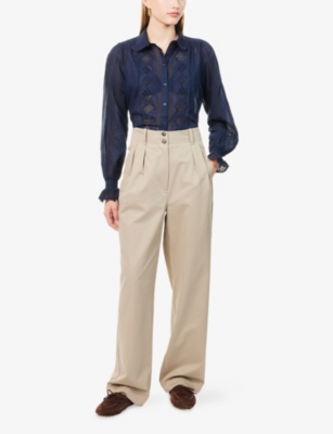 Me And Em And Em Womens Navy Embroidered Long-sleeves Cotton-poplin Shirt In Blue