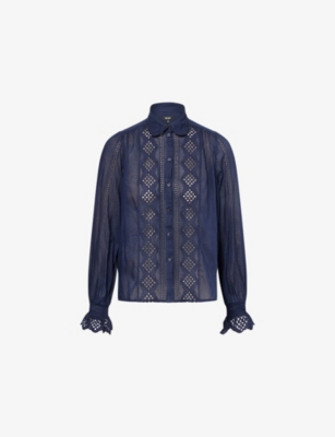 Me And Em And Em Womens Navy Embroidered Long-sleeves Cotton-poplin Shirt In Blue