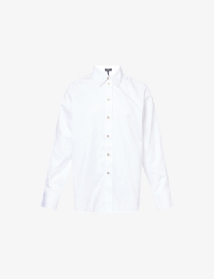 Me And Em And Em Womens White Forever Curved-hem Cotton-blend Shirt