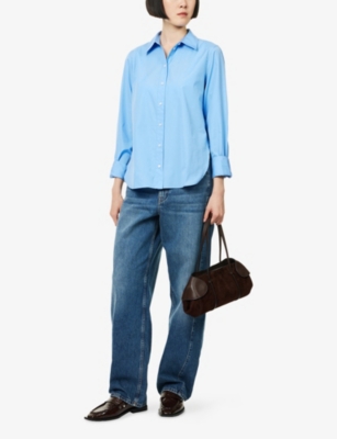 Me And Em And Em Womens Blue Curved-hem Relaxed-fit Cotton Shirt In Blue