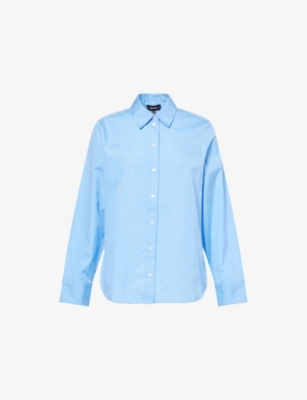 Me And Em And Em Womens Blue Curved-hem Relaxed-fit Cotton Shirt In Blue