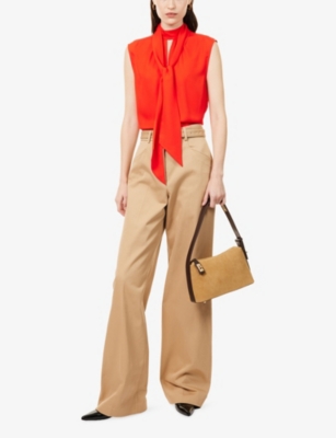 Me And Em And Em Womens Poppy Red Sleeveless Tie Silk Top In Orange
