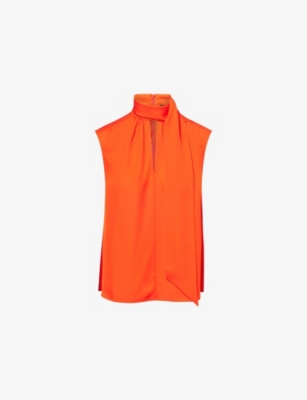 Me And Em And Em Womens Poppy Red Sleeveless Tie Silk Top In Orange