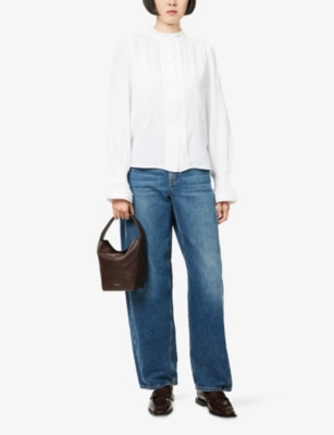 Me And Em And Em Womens Soft White Pleated Long-sleeve Cotton Blouse In White