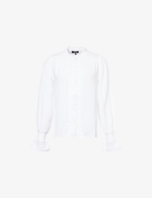 Me And Em And Em Womens Soft White Pleated Long-sleeve Cotton Blouse In White