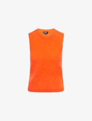Me And Em And Em Womens Bright Papaya Orange Boat-neck Cropped Cotton-blend Towelling Top In Orange