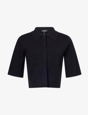 Me And Em And Em Womens Black Milano Short-sleeve Cotton-wool Knitted Jacket Xs In Black