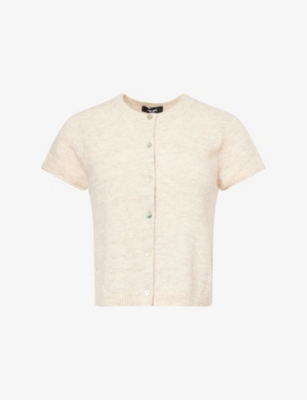 Me And Em And Em Womens Oatmeal Melange Round-neck Buttoned Knitted T-shirt In Brown
