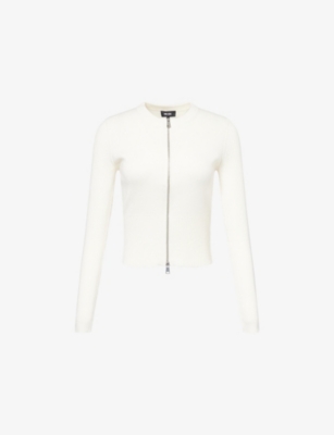 Me And Em And Em Womens Cream Milano Zip-up Wool And Cotton Cardigan In White