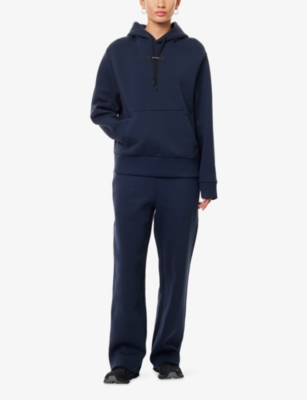 On Womens Navy Focus Tech Relaxed-fit Stretch-cott Blend Hoodie Xs In Blue