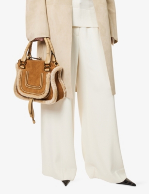 Chloé Marcie Small Leather And Shearling-trimmed Suede Shoulder Bag In Brown