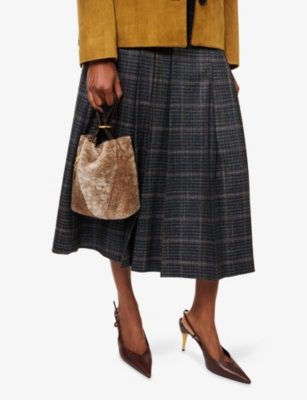 Chloé Womens Snake Spin Small Shearling Tote Bag In Brown