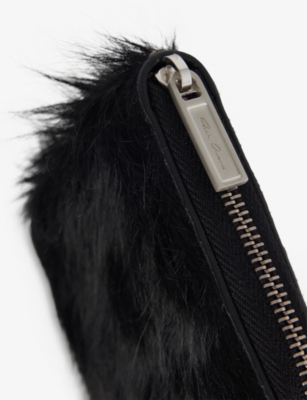 RICK OWENS: Cow Fur Zipped Leather Wallet