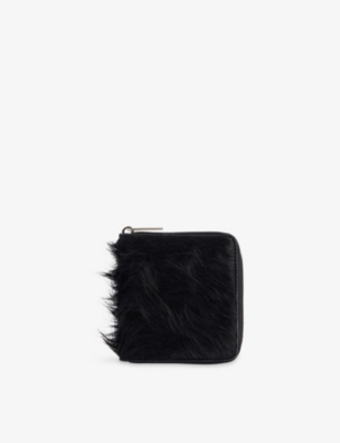 RICK OWENS: Cow Fur Zipped Leather Wallet