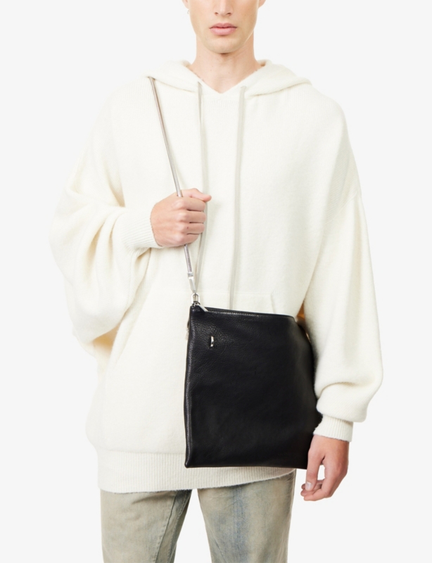 Embossed-Logo Detachable-Strap Leather Shoulder Bag