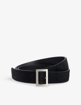 Rick Owens Mens Black Palladium-plated Buckle Cowhide Stooges Belt In Black