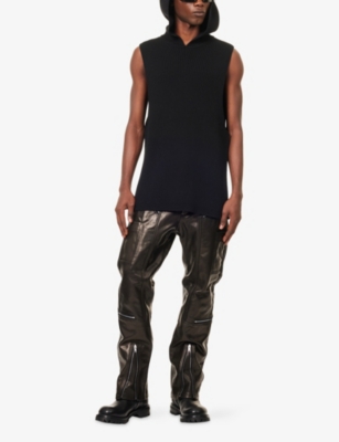 Rick Owens Mens Black Ribbed Sleeveless Wool Knitted Tank Top In Black