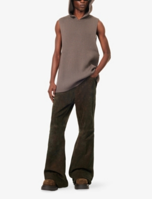 Rick Owens Mens Darkdust Ribbed Sleeveless Wool Knitted Tank Top In Brown