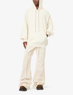 Rick Owens Mens Milk Hun Oversized Wool Blend Hoody In White