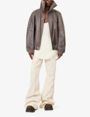 Rick Owens Mens Darkdust Blixa Dracu-collar Leather Jacket In Brown
