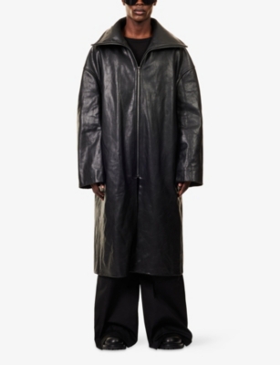 Rick Owens Mens Black Dracucollar Longline Leather Coat In Black