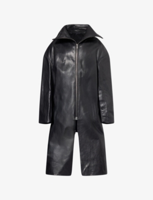 Rick Owens Mens Black Dracucollar Longline Leather Coat In Black