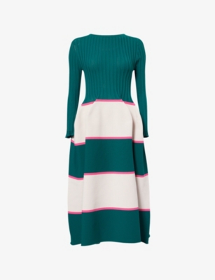 Cfcl Fcl Womens Dark Green Multi Pottery Long-sleeve Knitted Midi Dress